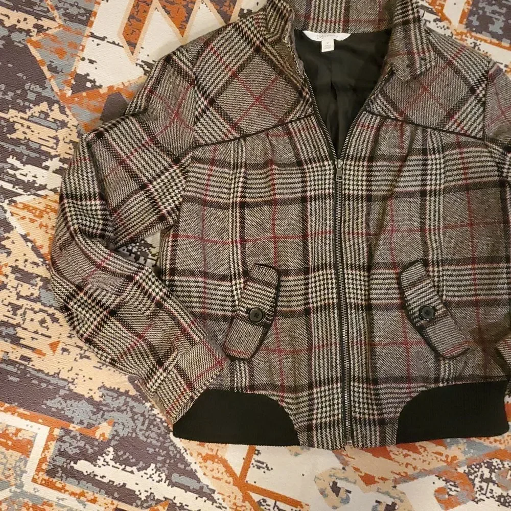 RELATIVITY WOMEN'S grey PLAID ZIPPER JACKET W/ ZIPPER POCKETS wool‎